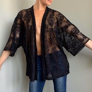 Black Lace Kimono Cover Up Small
